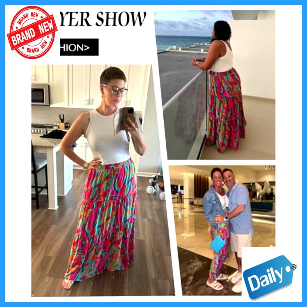 Maxi Skirt with Pockets High Waist Flowy Long Boho Casual Beach Vacation - Picture 5 of 7